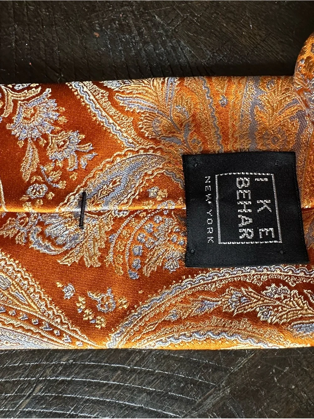 Ike Behar Men's Orange Paisley Silk Tie | Handmade USA Vintage